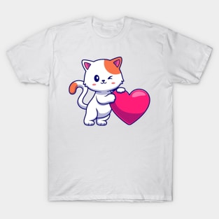 Adorable kitty holding a heart T-Shirt